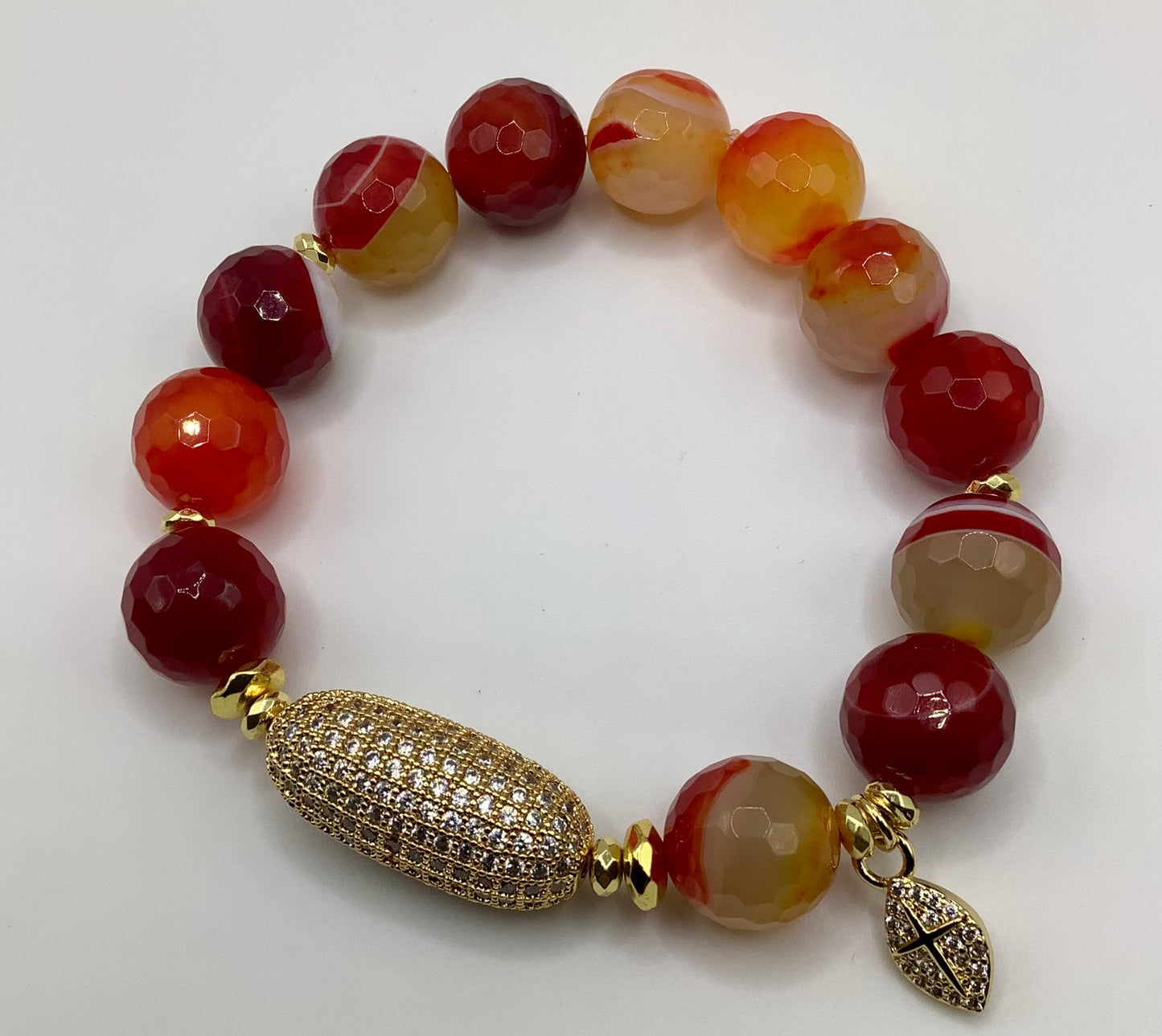 12mm Banded Agate, Hematite and Pave focal and cross charm