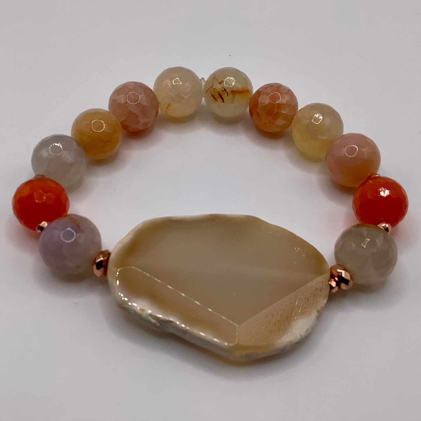 Agate Focal, Electroplated Agate and Cateye bead 12mm copper hematite