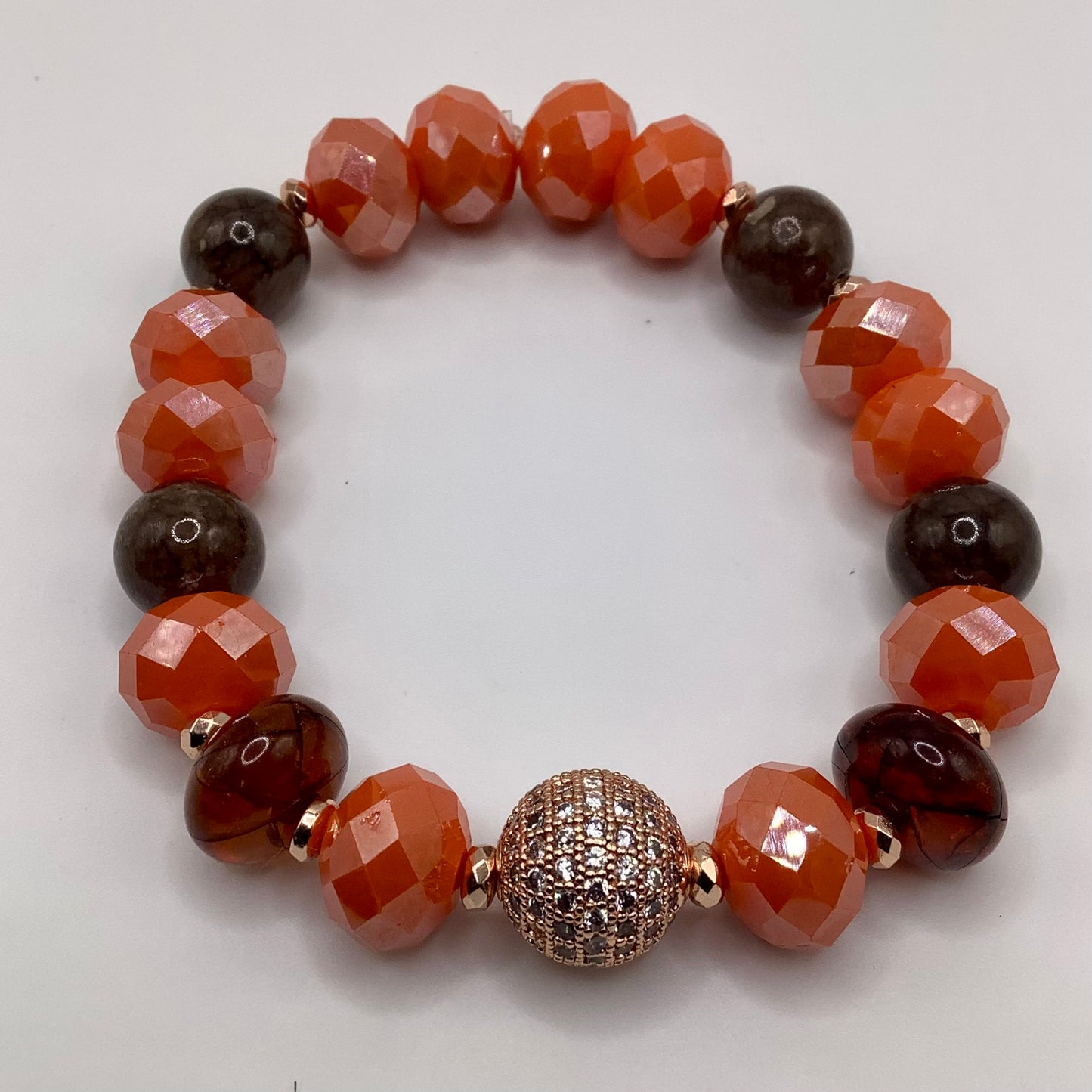 CZ Pave,Agate, Amber and Crystal Glass bead 12mm copper hematite
