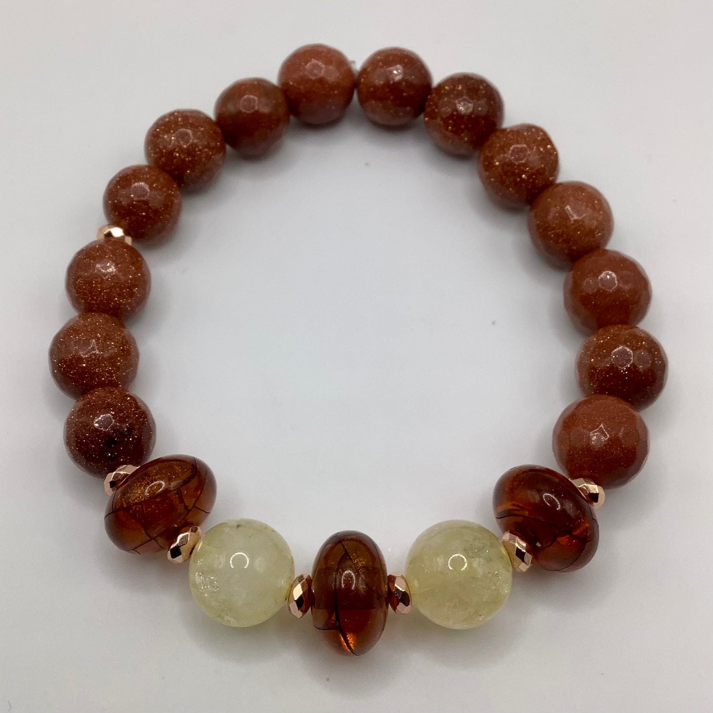 Amber, Citrine and Agate bead 10mm copper hematite