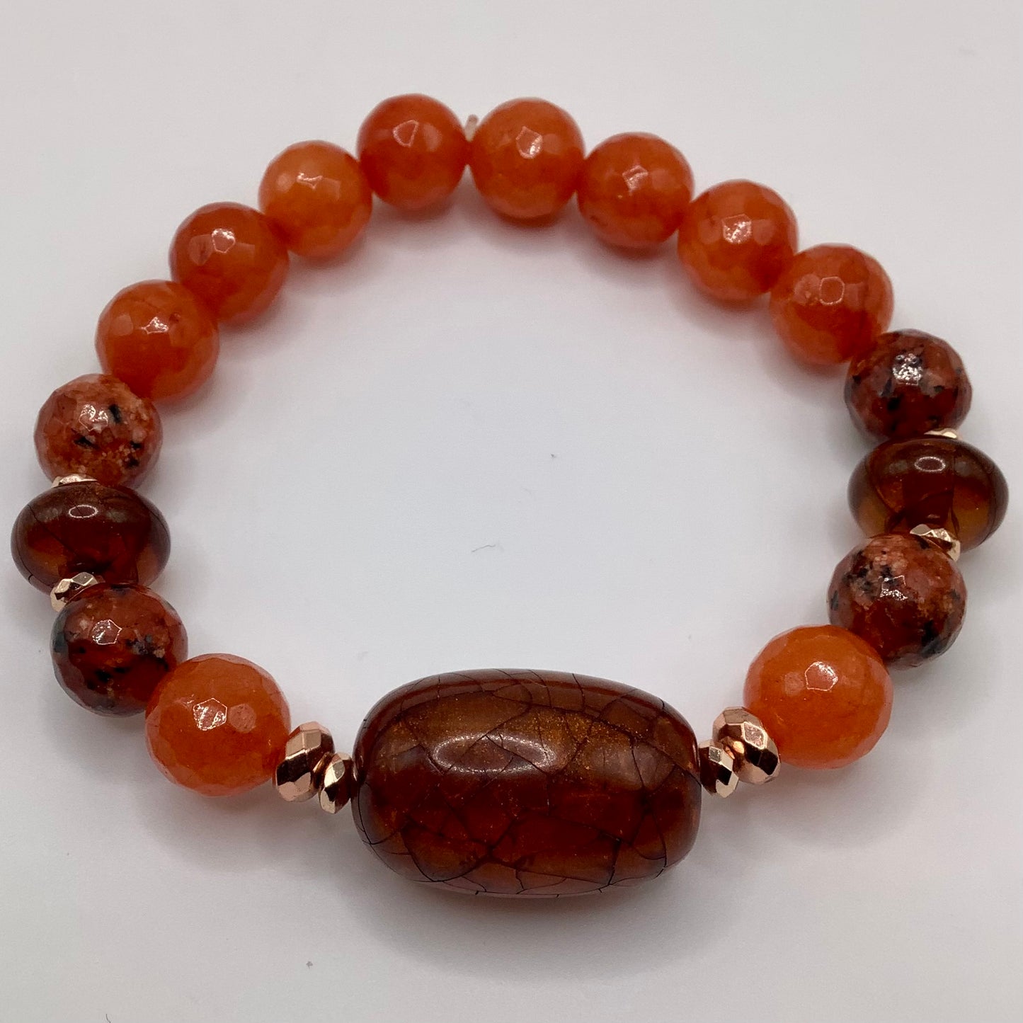 Ambe Focal, Jasper and Agate bead 10mm copper hematite