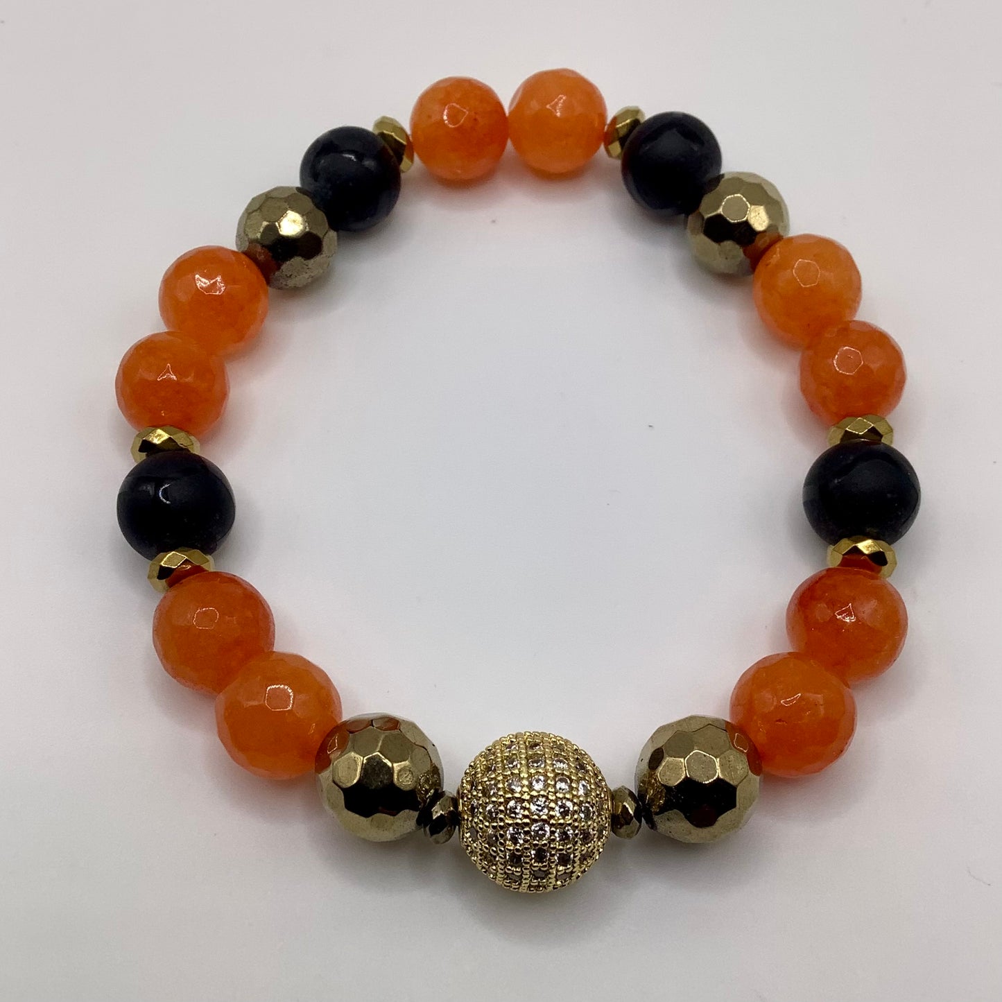 CZ Pave and Agate bead 10mm dark gold hematite