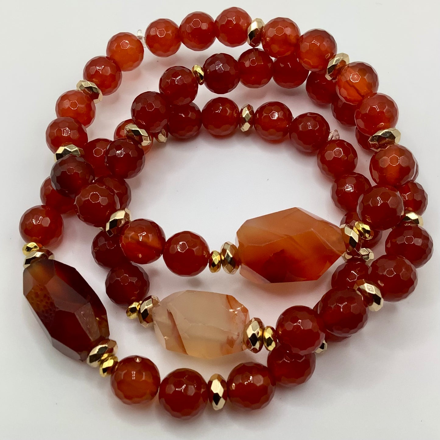 Agate Focal, Agate 8mm gold hematite 3 bracelet stack