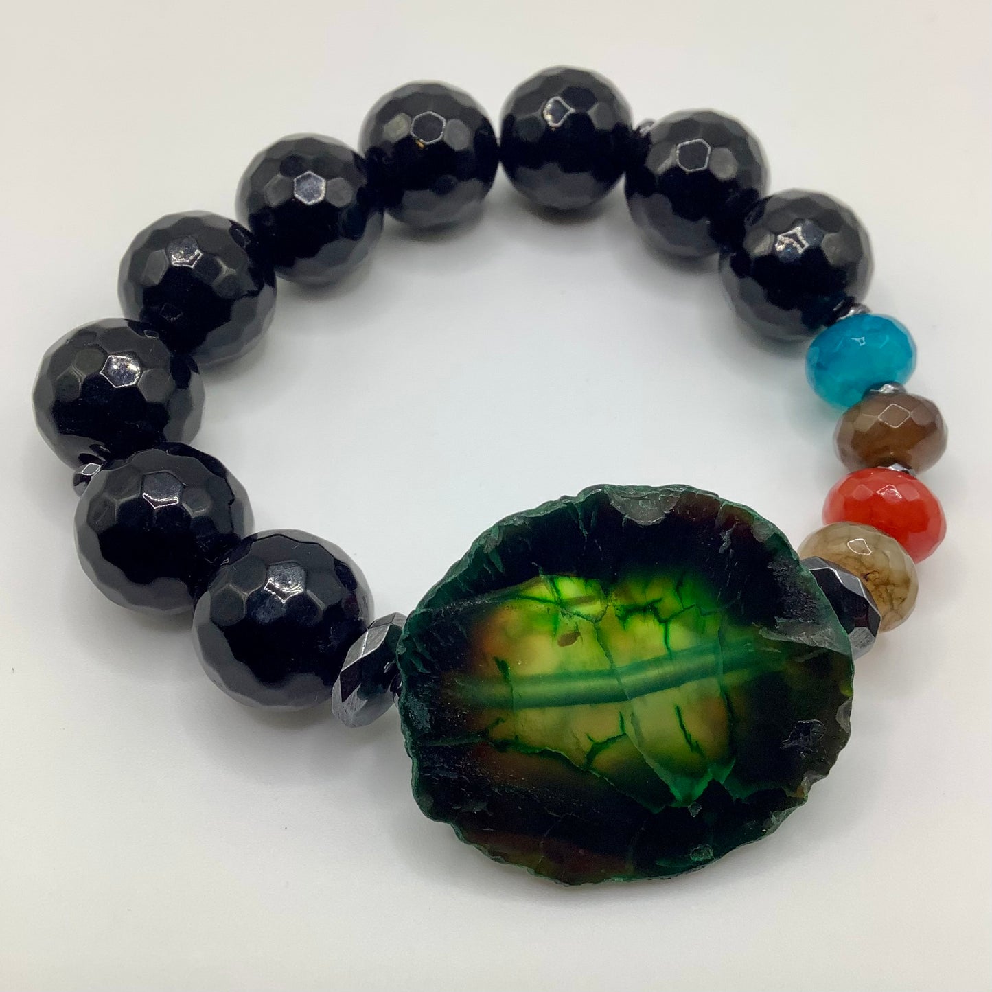 Agate Slab Focal, Agate and Onyx 14mm gunmetal hematite