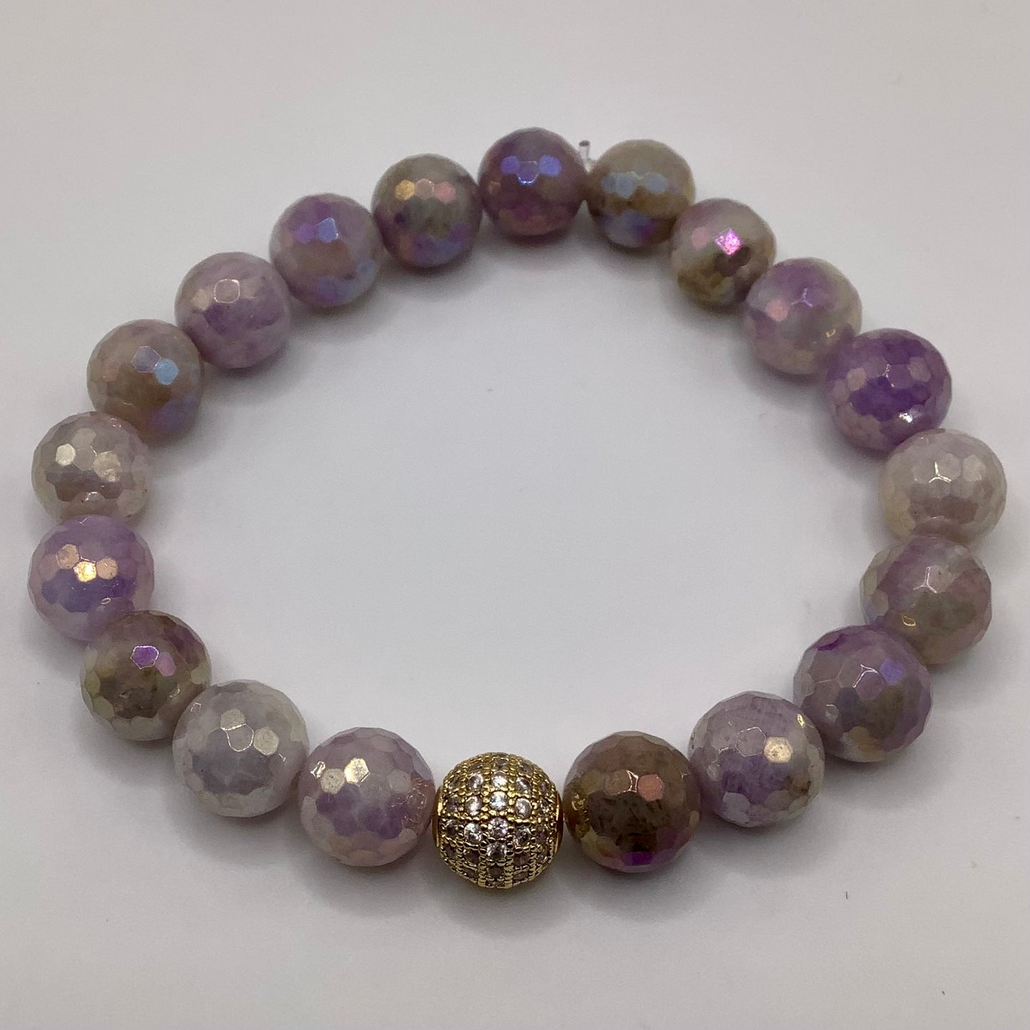Electroplated Agate Gold CZ Pave 10mm