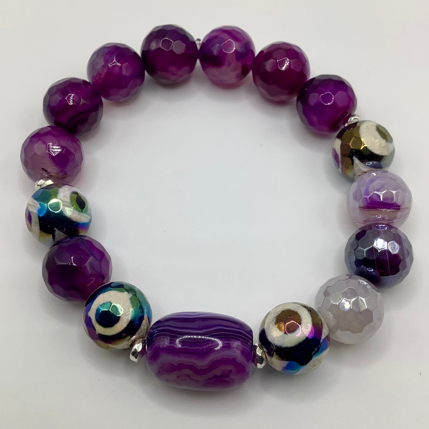 Tibetan Agate, Agate, Electroplated Agate 12mm silver hematite
