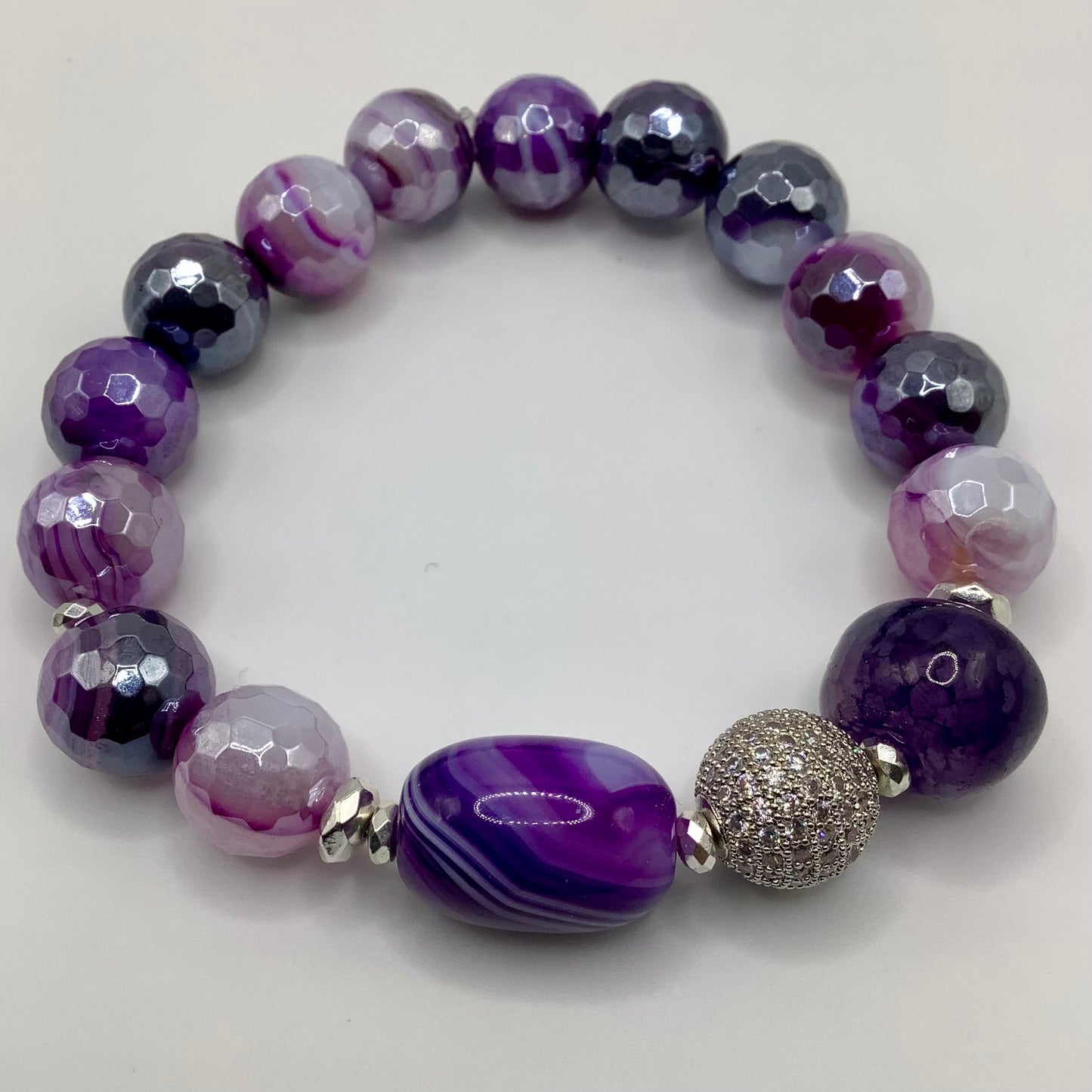 Tibetan Agate, Agate, Electroplated Agate Focal CZ Pave 12mm silver hematite