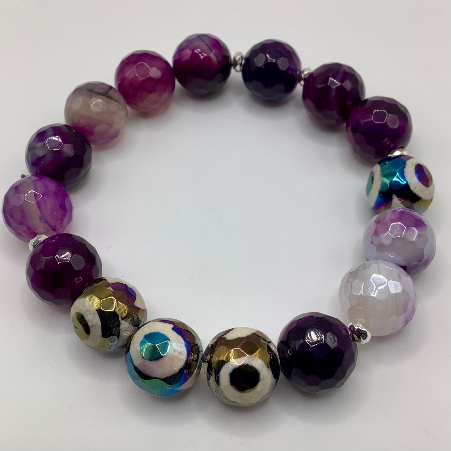 Tibetan Agate, Agate, Electroplated Agate 12mm silver hematite