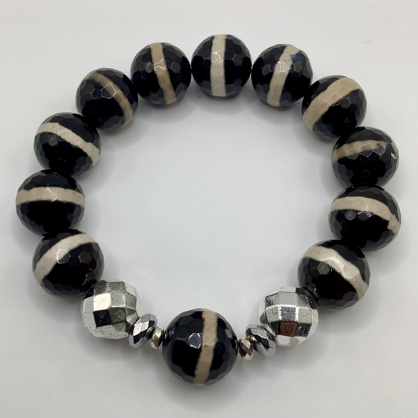 Tibetan Agate 12mm silver hematite
