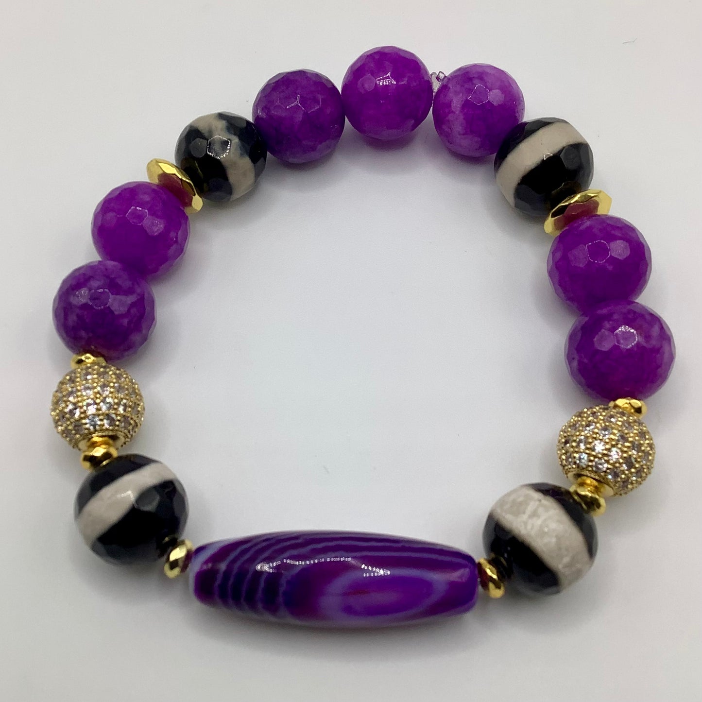 Agate Focal, Tibetan Agate, Agate 12mm CZ Pave gold hematite