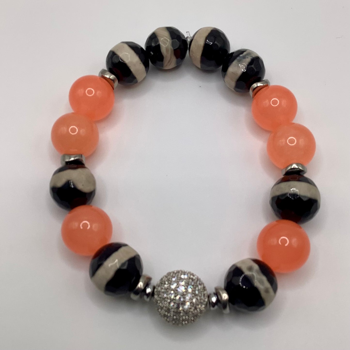 Agate Focal, Tibetan Agate, Agate 12mm CZ Pave silver hematite