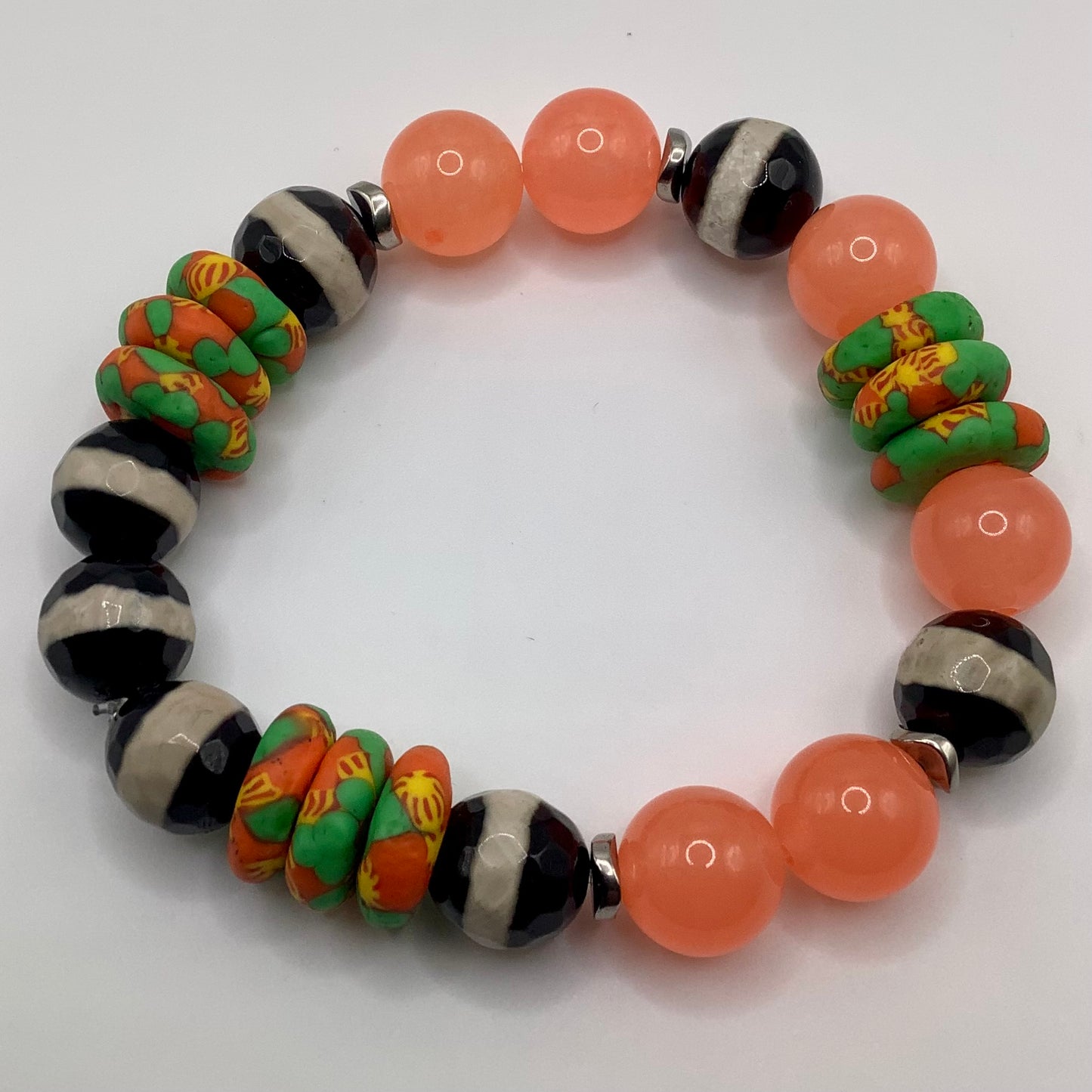 African recycled glass , Tibetan Agate, Agate 12mm silver hematite