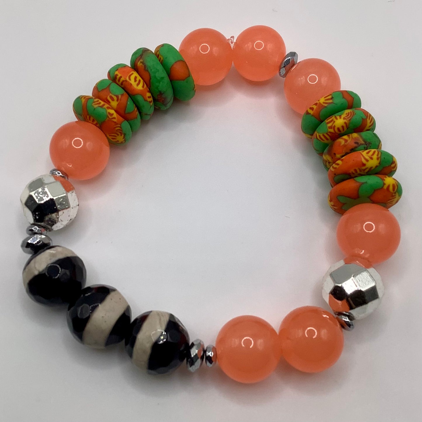 African recycled glass , Tibetan Agate, Agate 12mm silver hematite