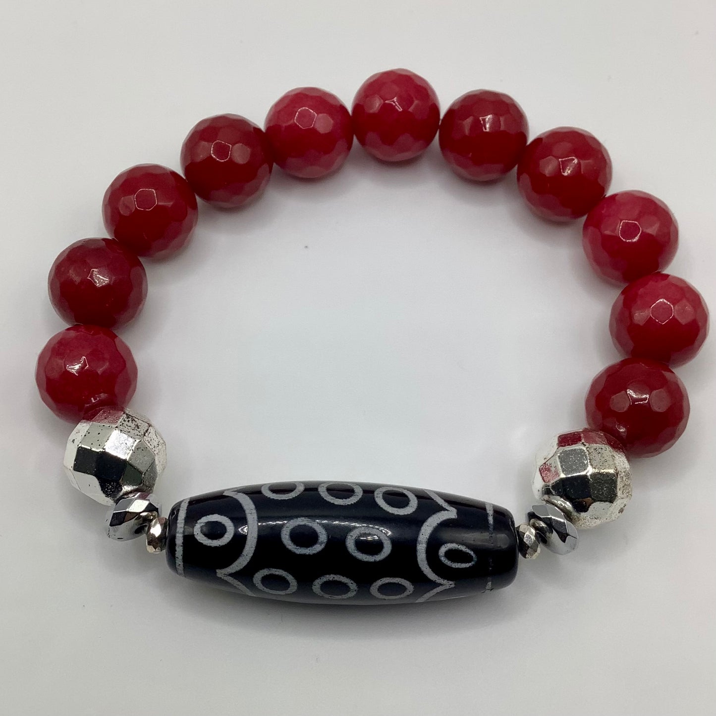 Tibetan Agate Focal, Agate 12mm silver hematite