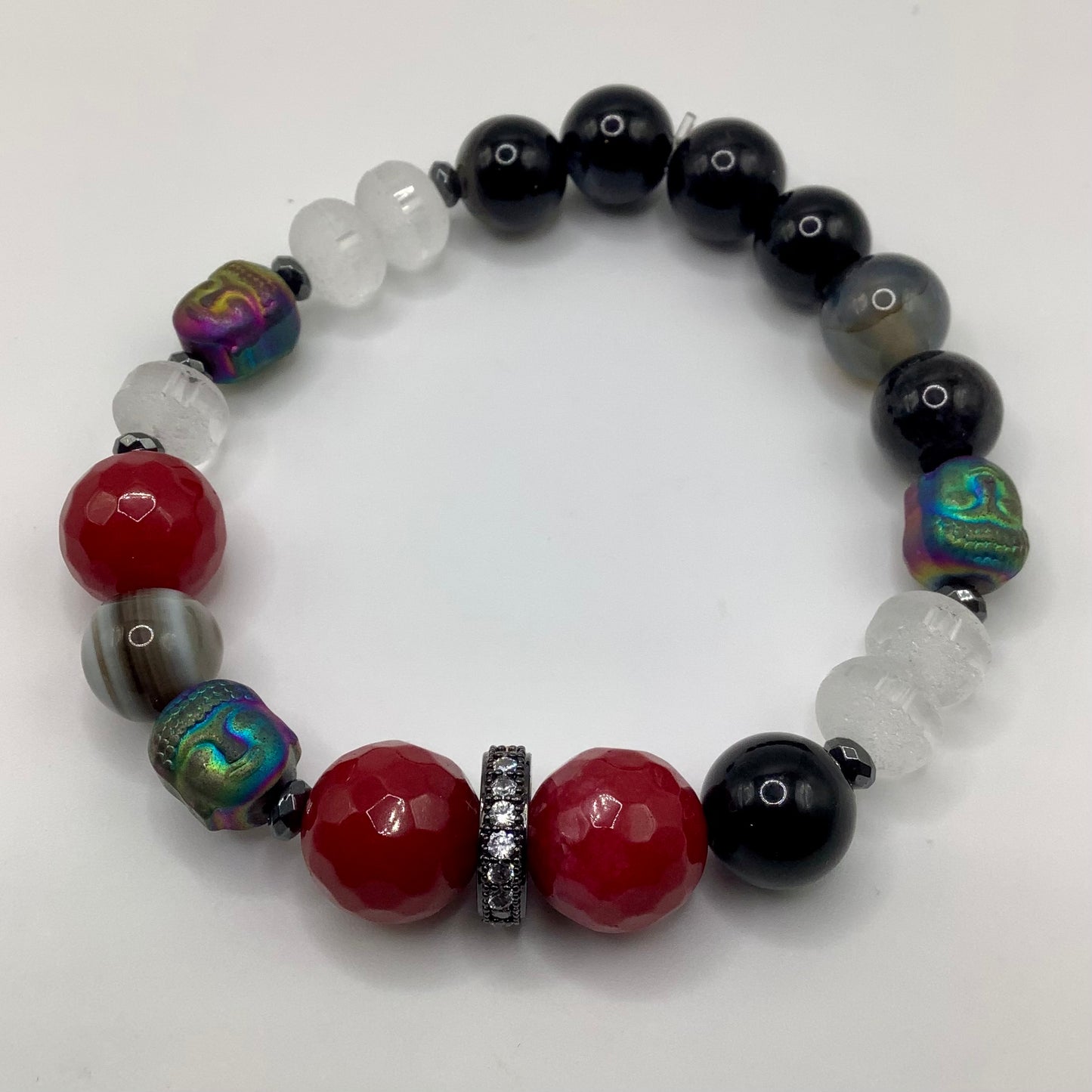 Black Obsidian, Jade, Crystal, hematite Buddha CZ Pave 10-12mm black hematite