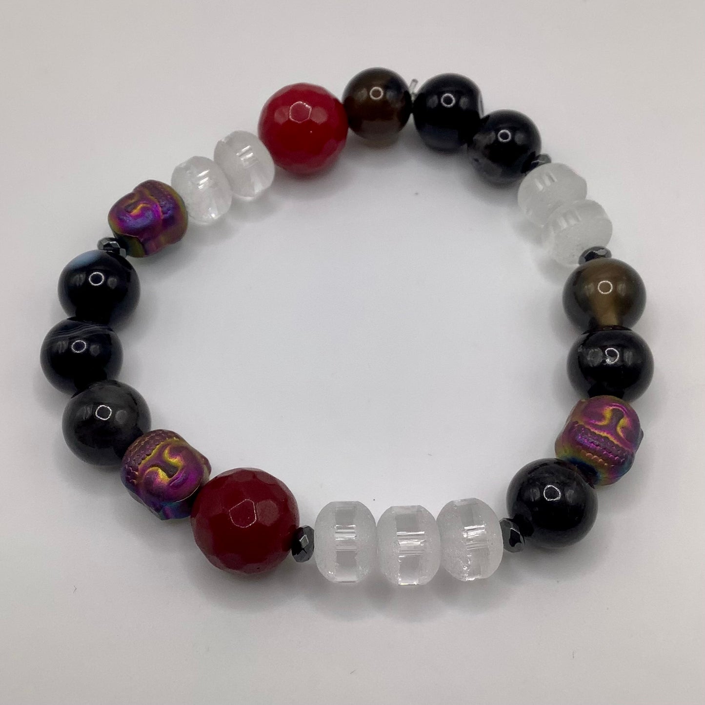 Black Obsidian, Jade, Crystal, hematite Buddha 10mm black hematite