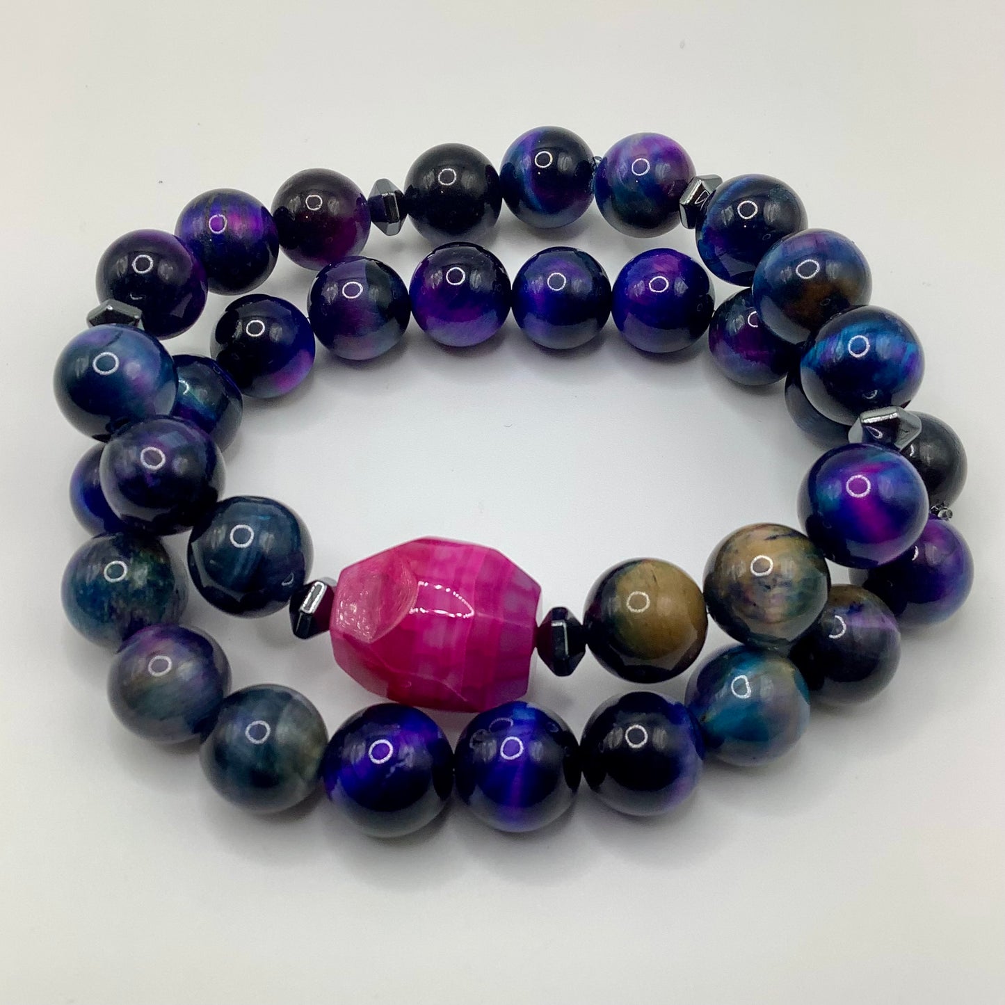 Mystic Tigers Eye , Agate focal 10mm black hematite