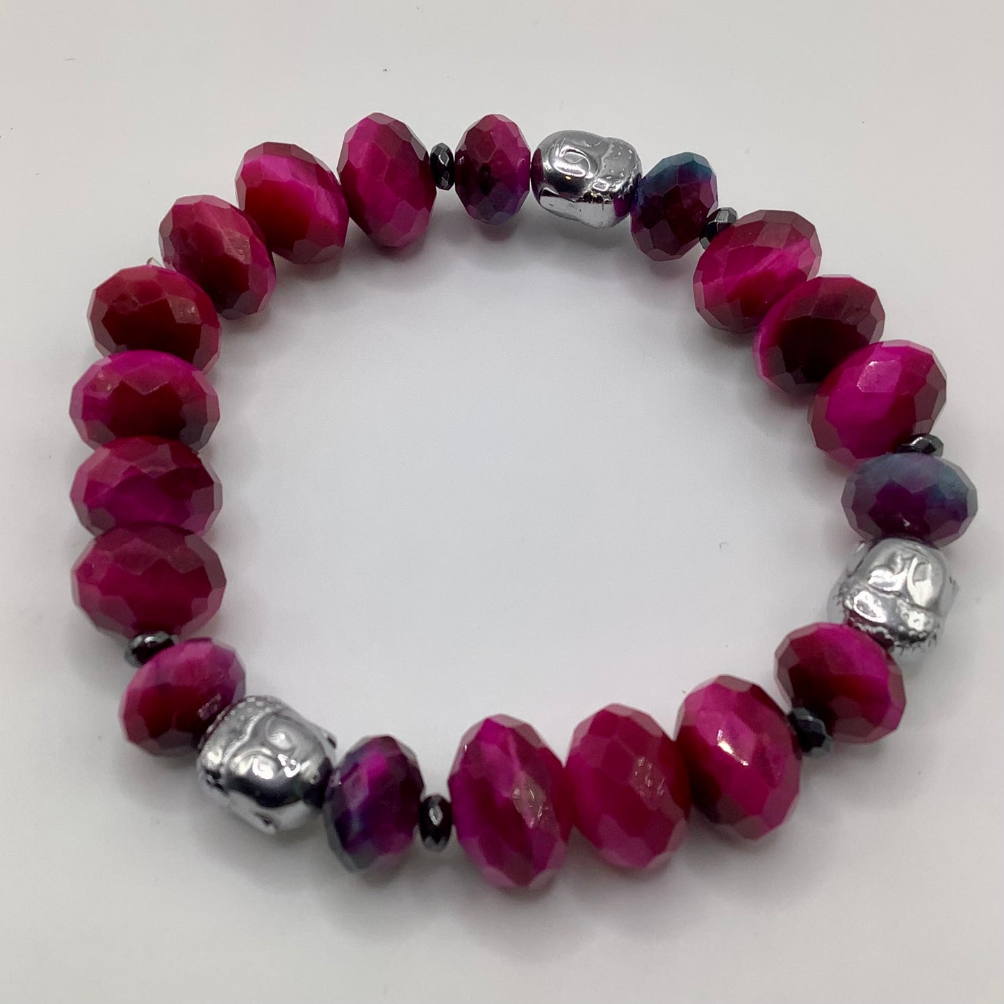 Mystic Tigers Eye, silver hematite Buddha 12mm black hematite