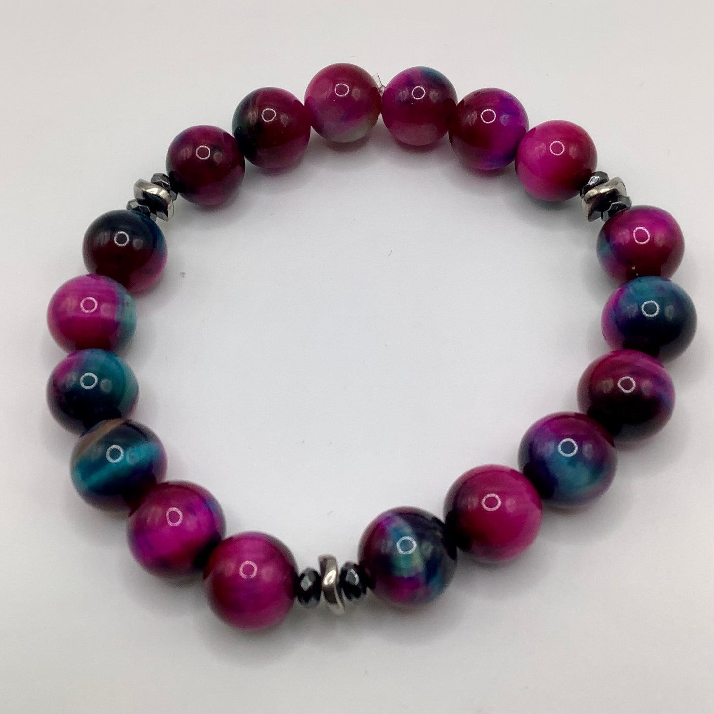 Mystic Tigers Eye 10mm black and silver hematite