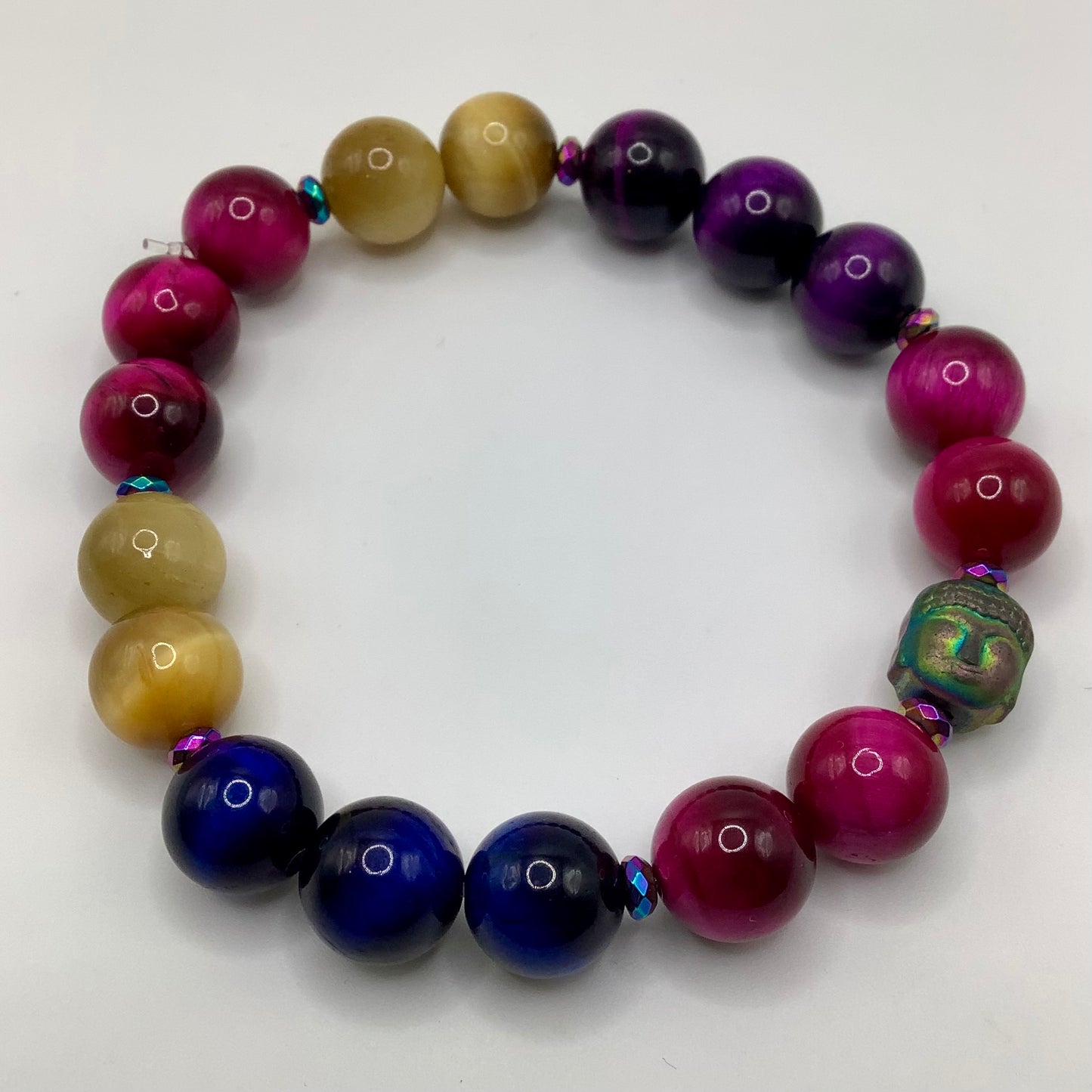 Tigers Eye, rainbow hemitite buddha 10mm