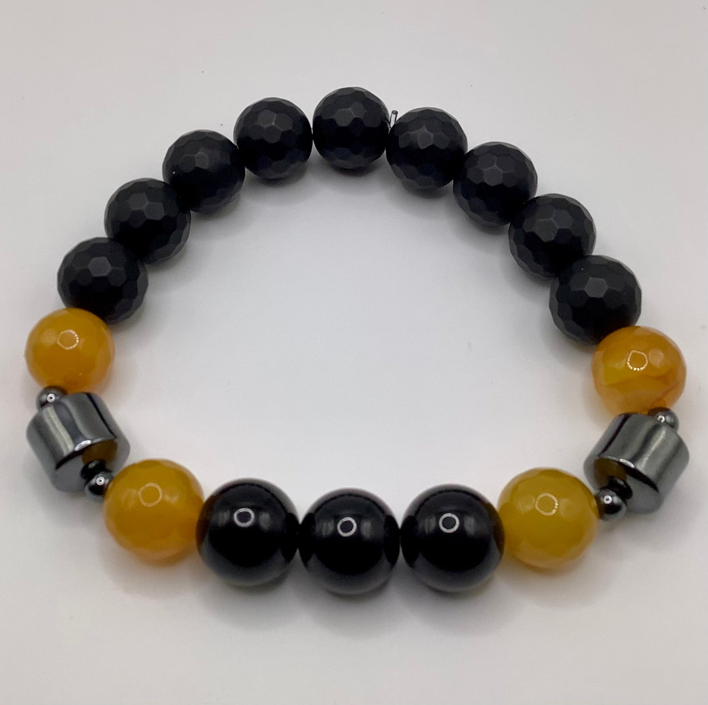 Agate and Gun Metal Hematite 12mm Alpha