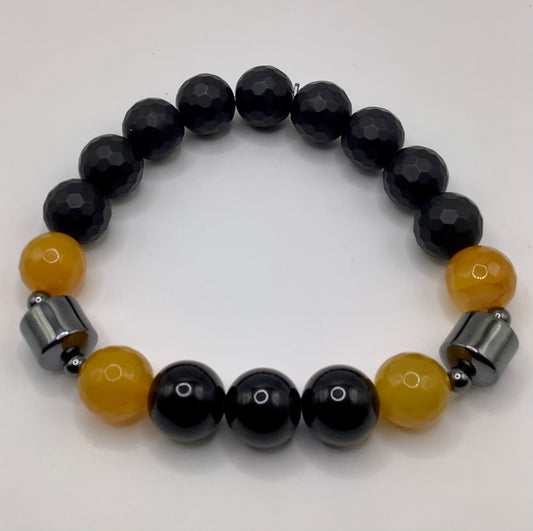 Agate and Gun Metal  Hematite 12mm Alpha
