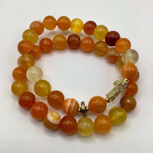 Agate,  CZ Pave Crown, gold hematite 10mm 2pc set
