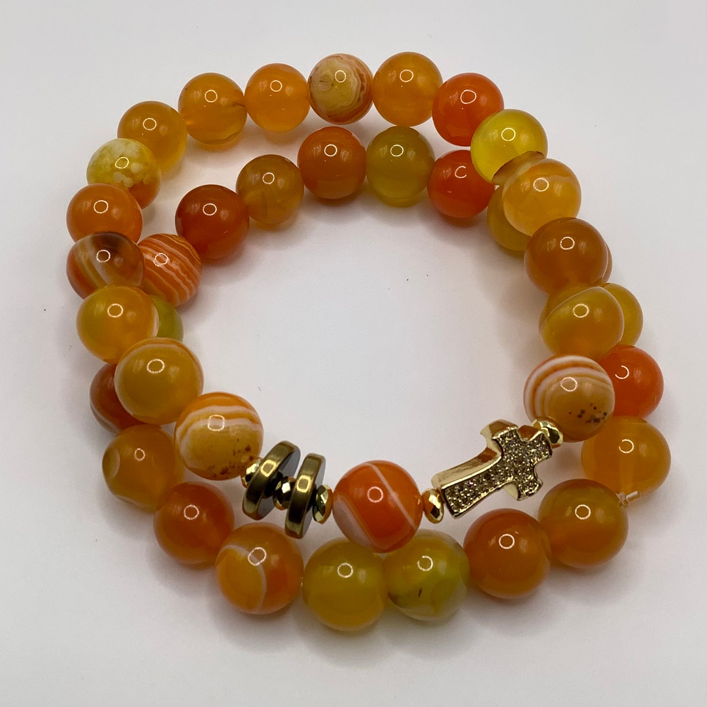 Agate, CZ Pave Crown, gold hematite 10mm 2pc set