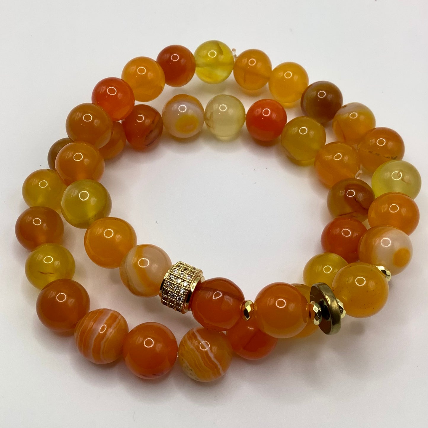 Agate, CZ Pave, gold hematite 10mm 2pc set