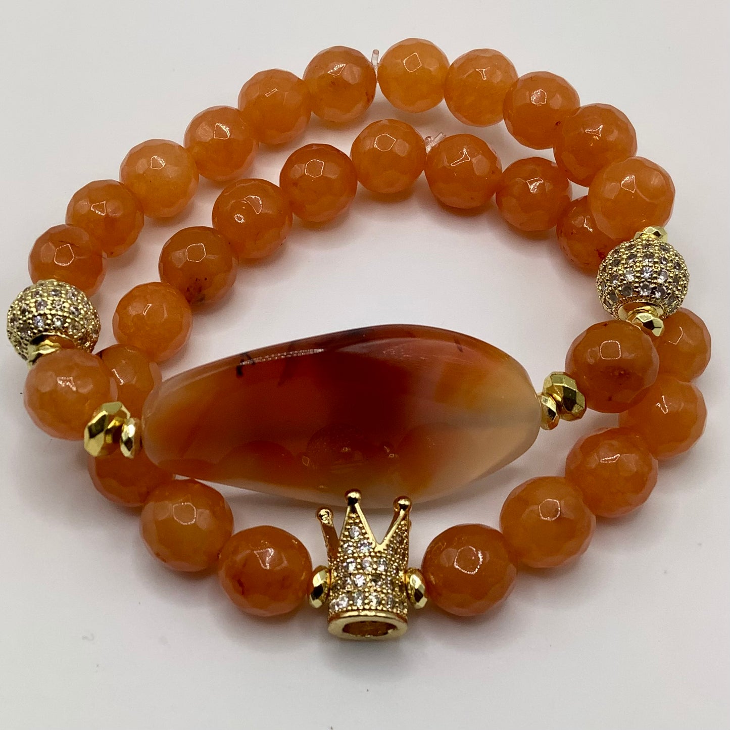 Jade, CZ Pave Crown, gold hematite 10mm 2pc set