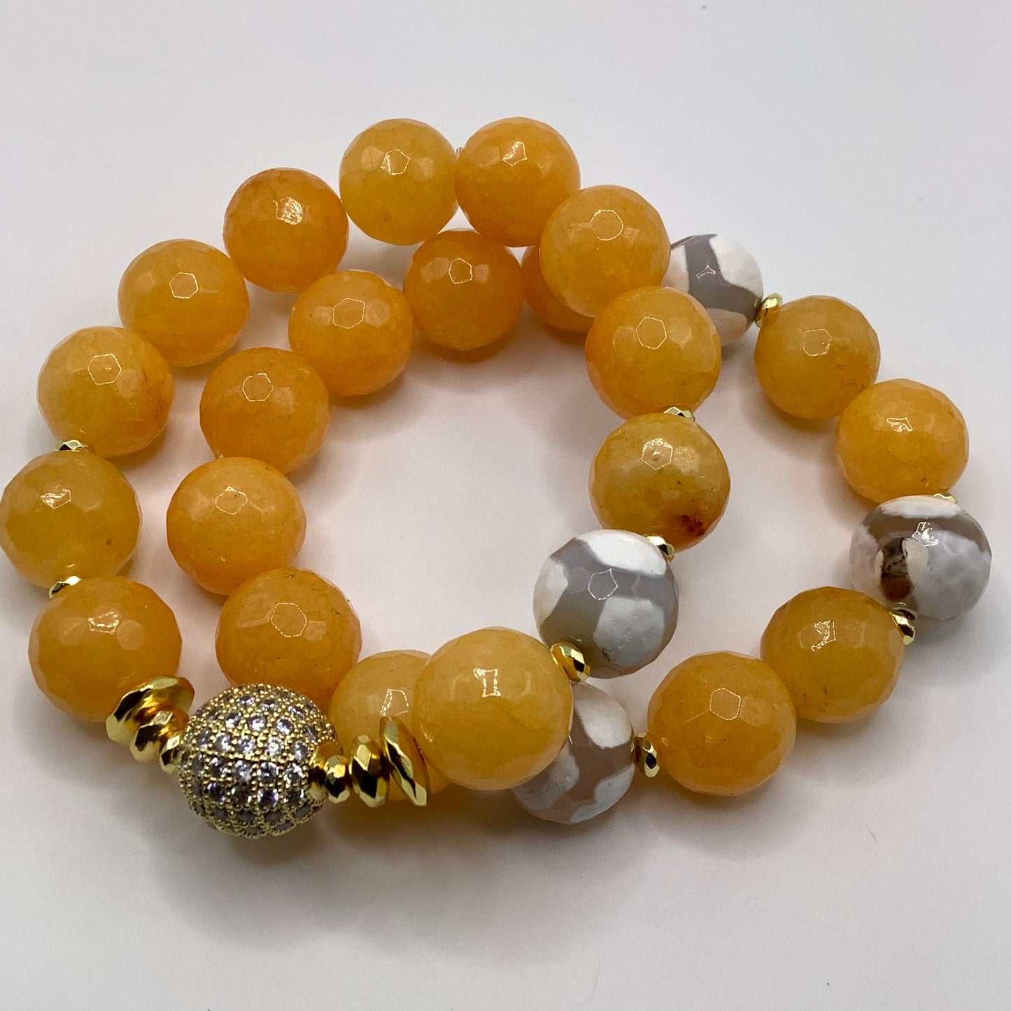 Agate, Jade, CZ Pave , gold hematite 14mm 2pc set