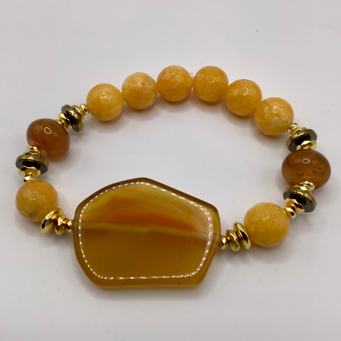 Jade, Agate, gold hematite 12mm 2pc set