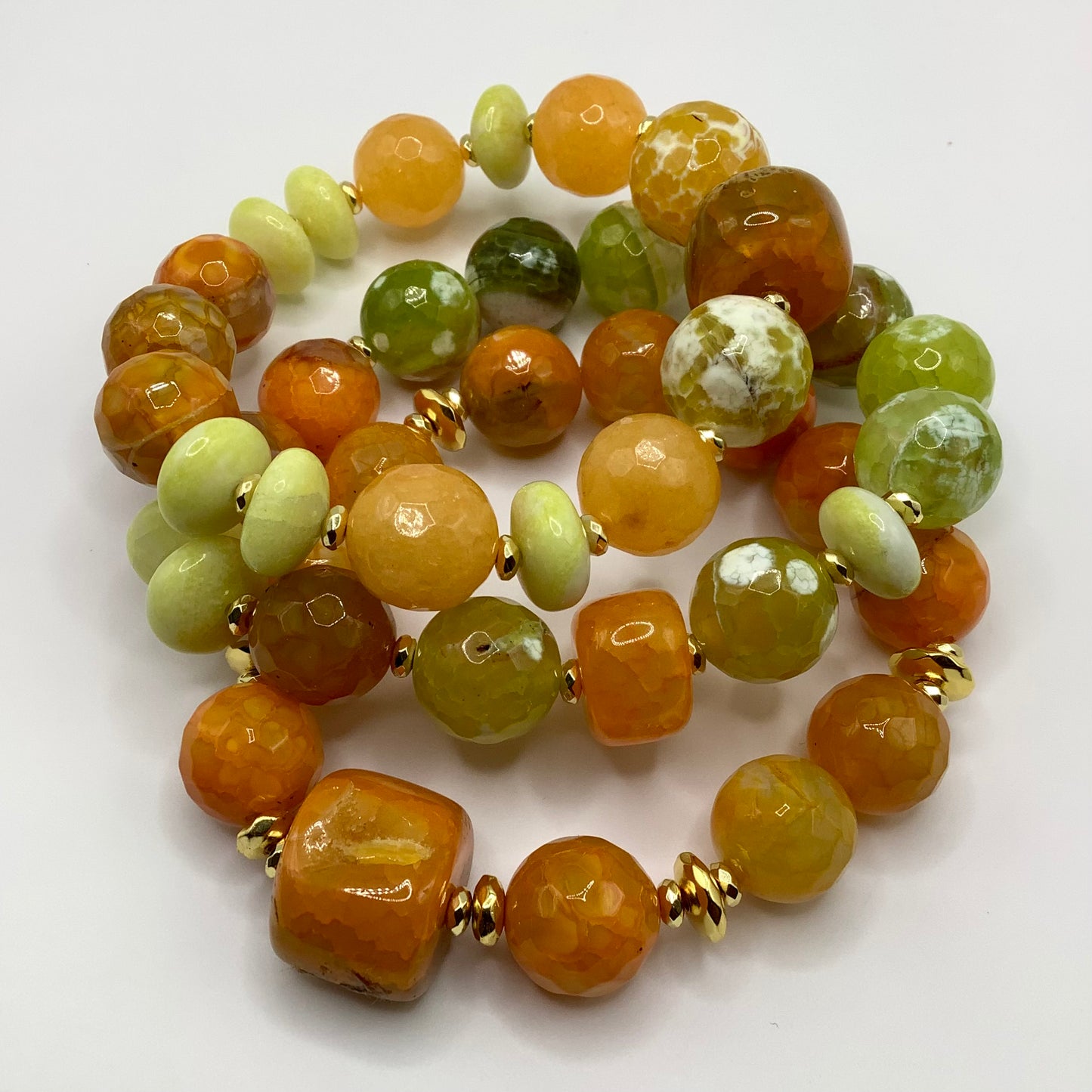 Jade, Agate, gold hematite 14mm 2pc set