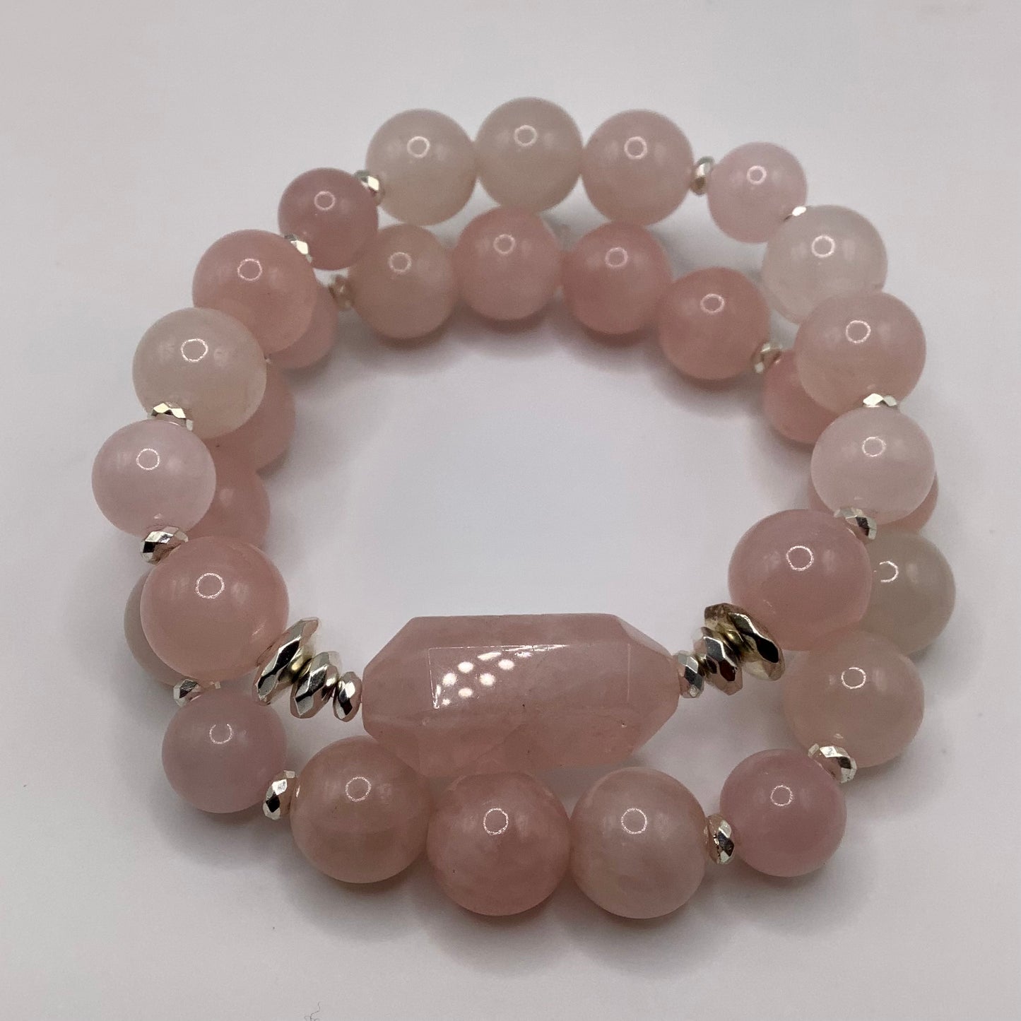 Rose Quartz and Silver Hematite 12mm 2 pc set