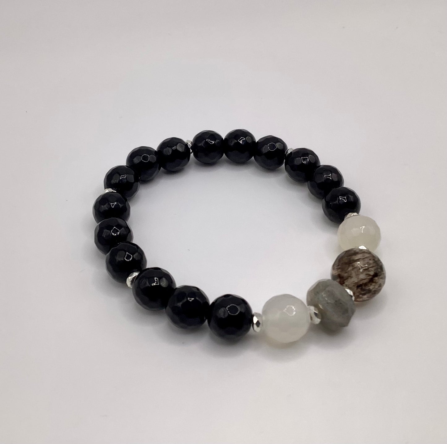 Onyx, agate, moonstone and Smokey quartz 10mm