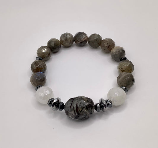 Labradorite, hematite and agate 12mm