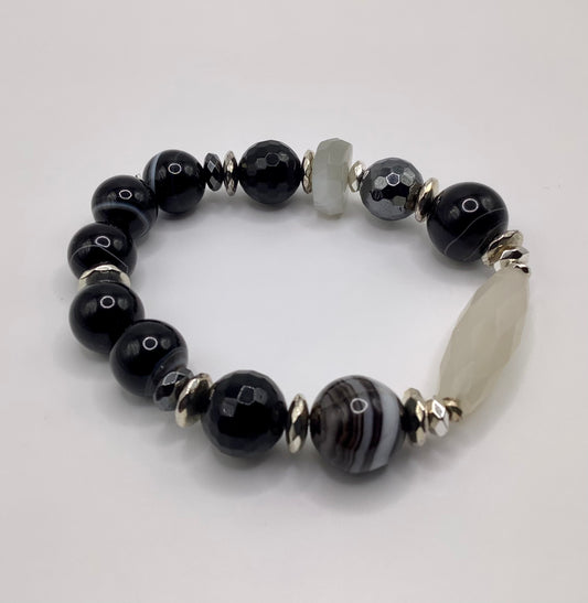 Banded Agate and Moonstone 12mm