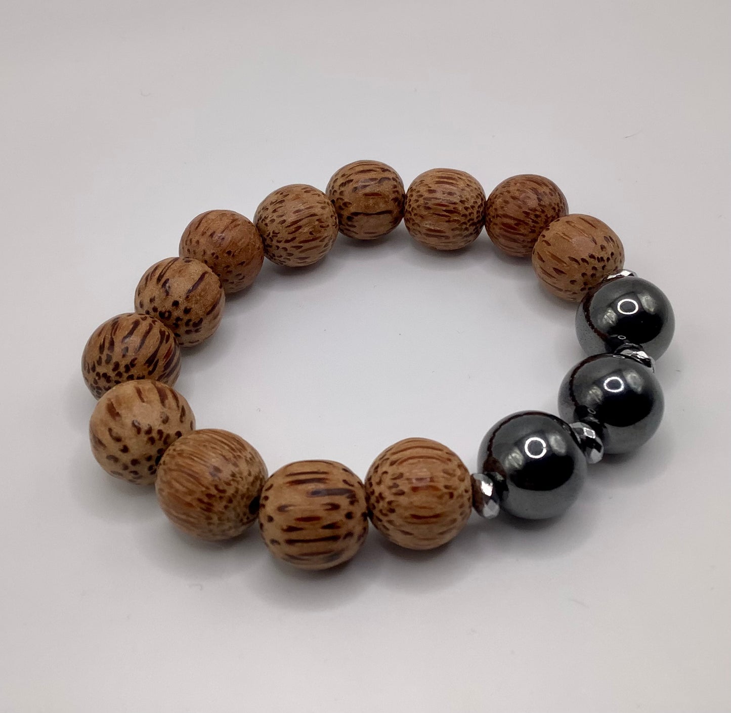 14mm Coconut Shell Wood and Hematite