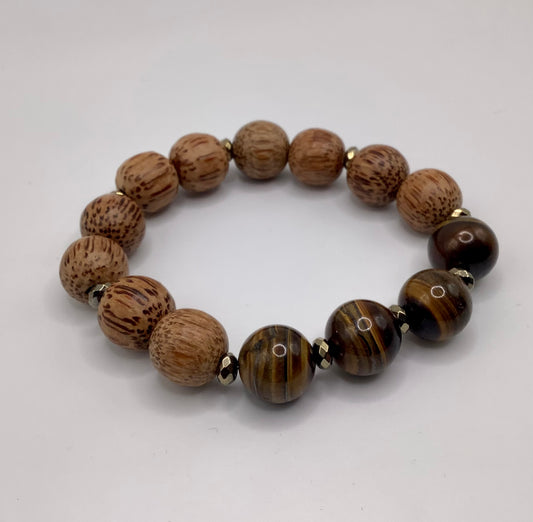 14 mm Coconut Shell Wood, Tigers Eye and Hematite