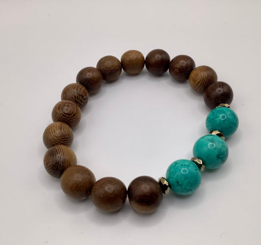 12mm Wood, Howlite and Hematite