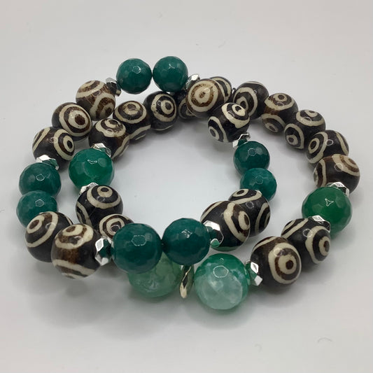 12mm Jade and Tibetan 2 pc set