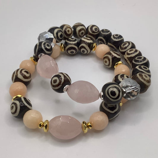 12mm Jade, Tibetan and Rose Quartz 2 pc set