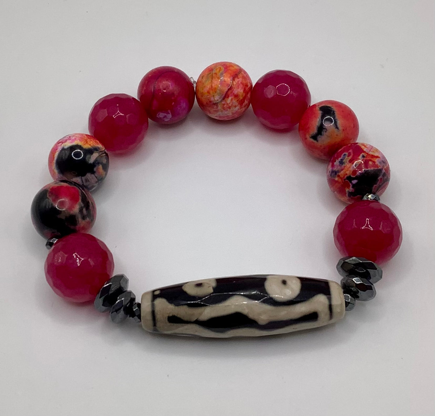 14mm Rhodonite, Agate and Tibetan Agate Focal Tube