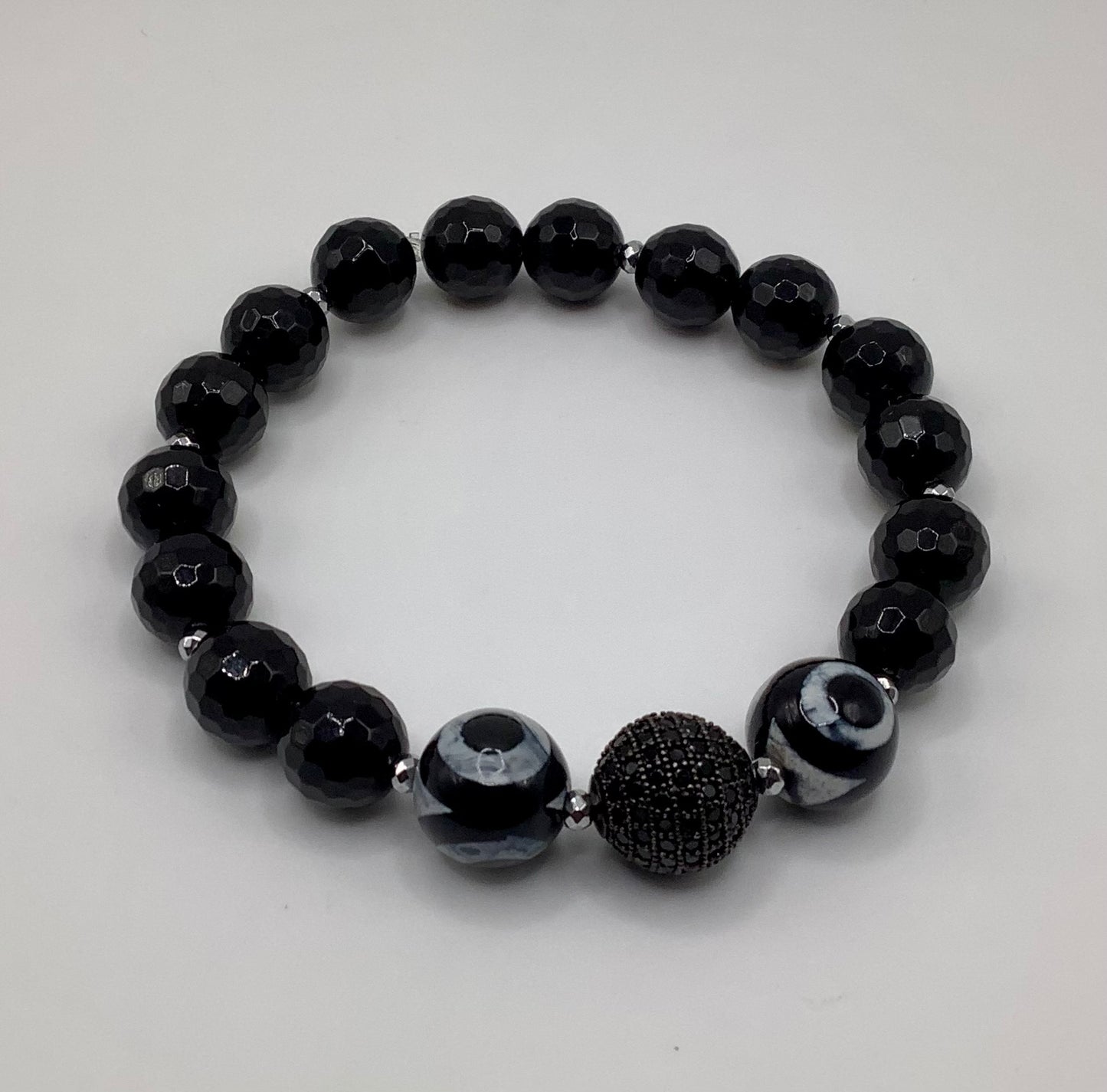 10mm Onyx, Tibetan Agate and CZ Pave