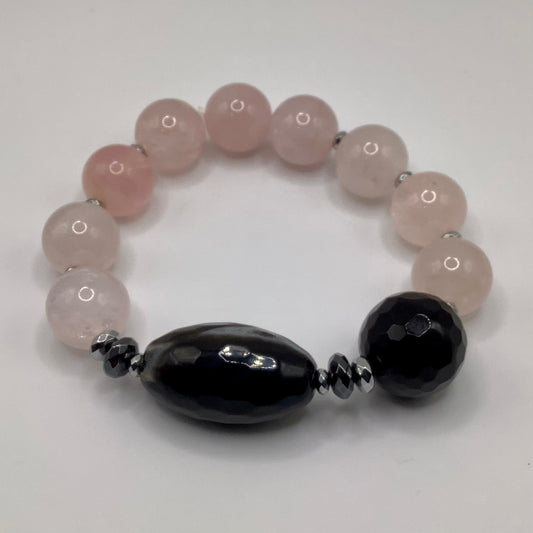 12mm Onyx, Rose Quartz and Hematite