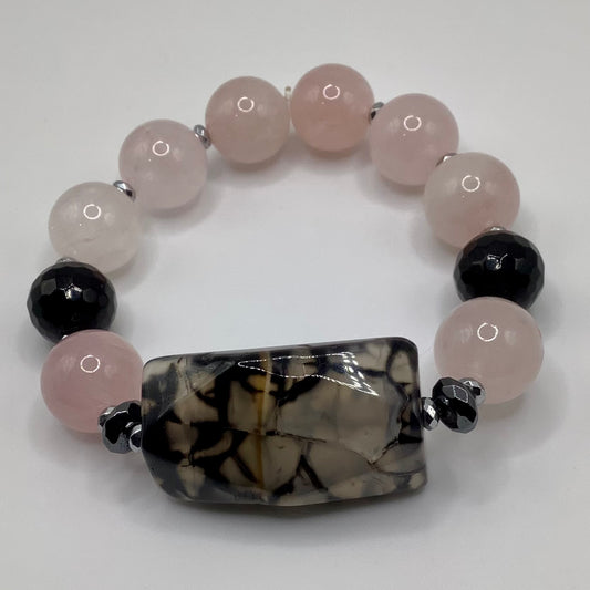 14mm Agate, Rose Quartz and Onyx