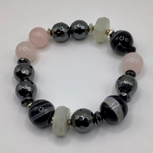 12mm Banded Agate, Moonstone, Rose Quartz and Hematite