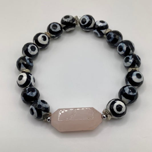 10mm Tibetan Agate and Rose Quartz centerpiece