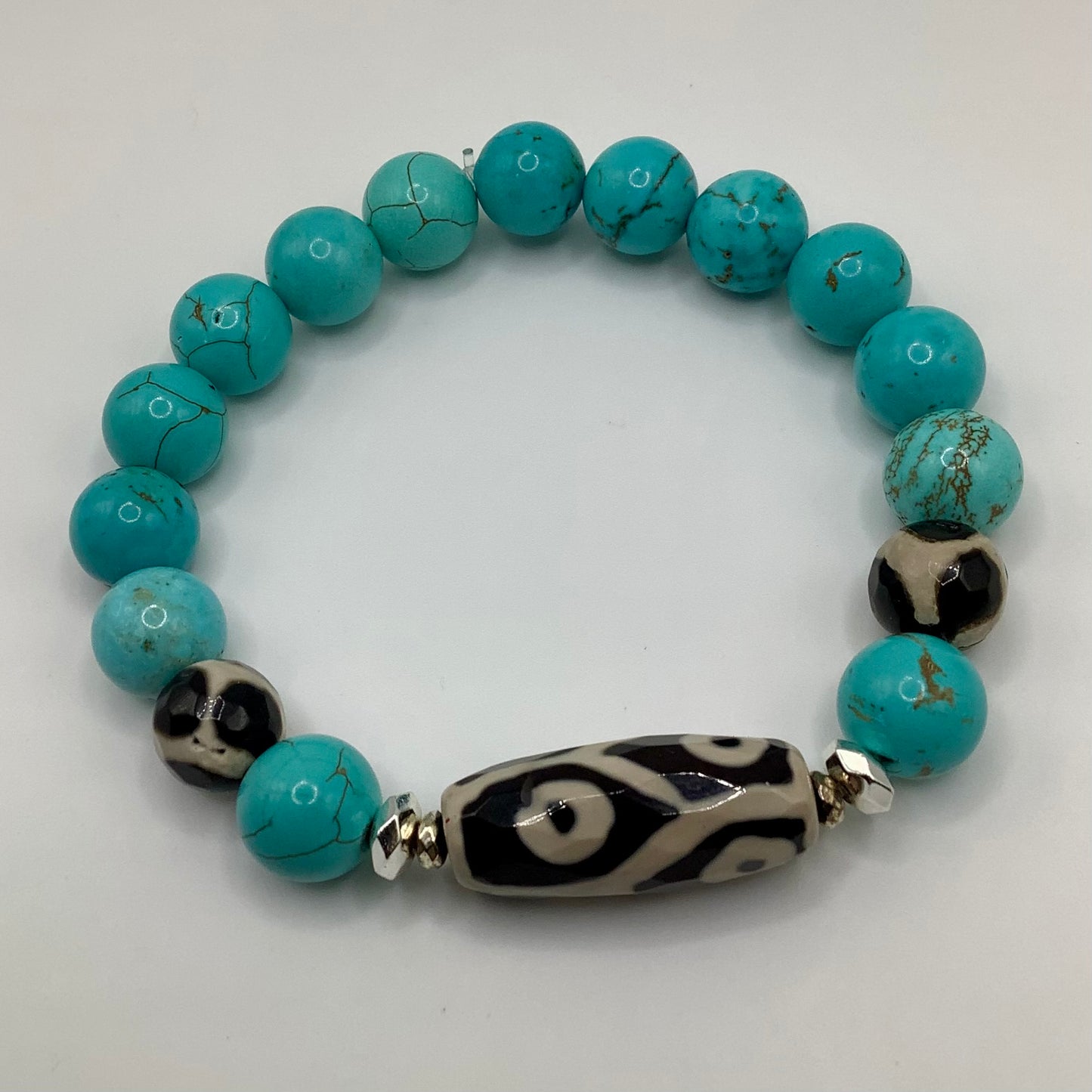 Turquoise and Jade 10mm w/Tibetan Agate focal