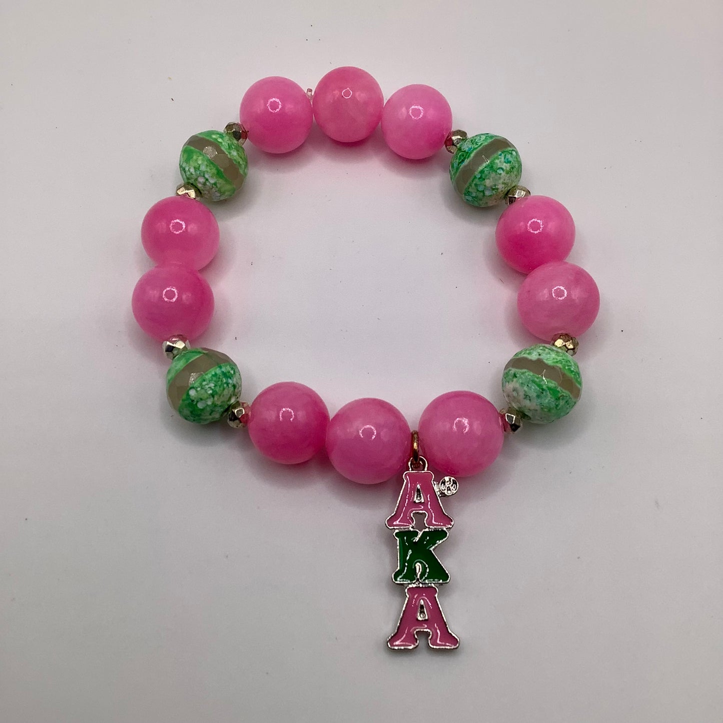 AKA 12mm Pink Jade and Green Tibetan Agate